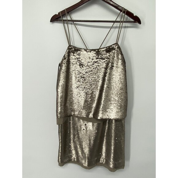 NWT BANANA REPUBLIC STRAPPY SEQUIN DRESS LINED SILVER SIZE 4 - Picture 2 of 5